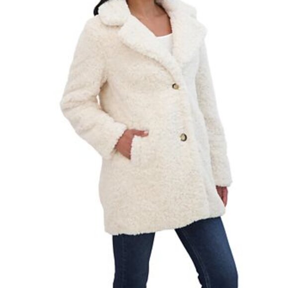 1 Madison Off-White Faux Fur Coat - Picture 1 of 7
